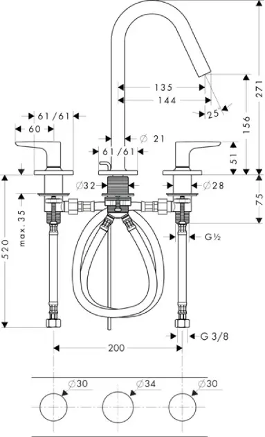 Axor - Citterio M - Mosdó csaptelep - 34133000 – 2. kép