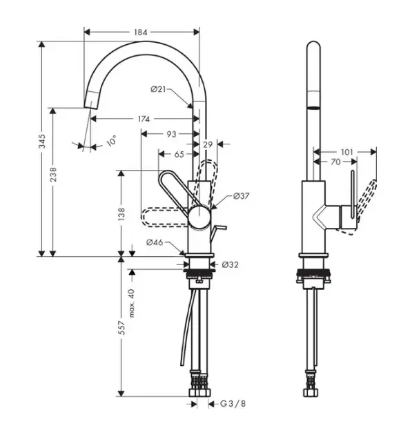 Axor - Uno - Mosdó csaptelep - 38036000 – 2. kép