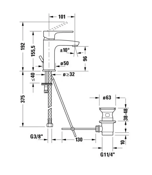 Duravit - B.1 - Mosdó csaptelep - B11013001010 – 2. kép