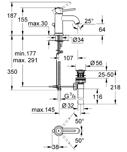 Grohe - BauClassic - Mosdó csaptelep - 23161000 – 2. kép