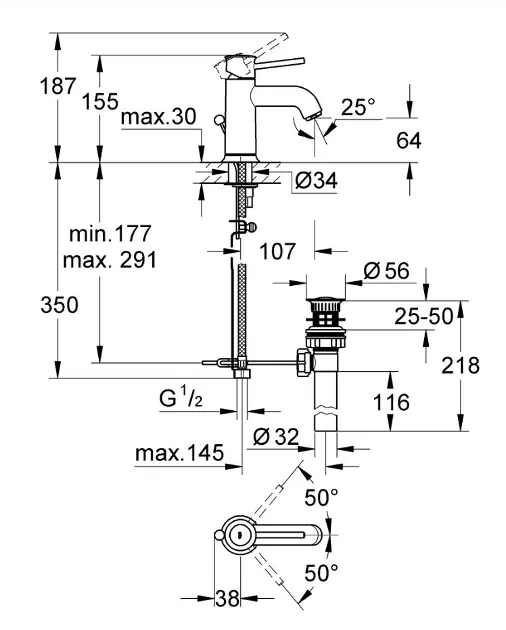 Grohe - BauClassic - Mosdó csaptelep - 32862000 – 2. kép