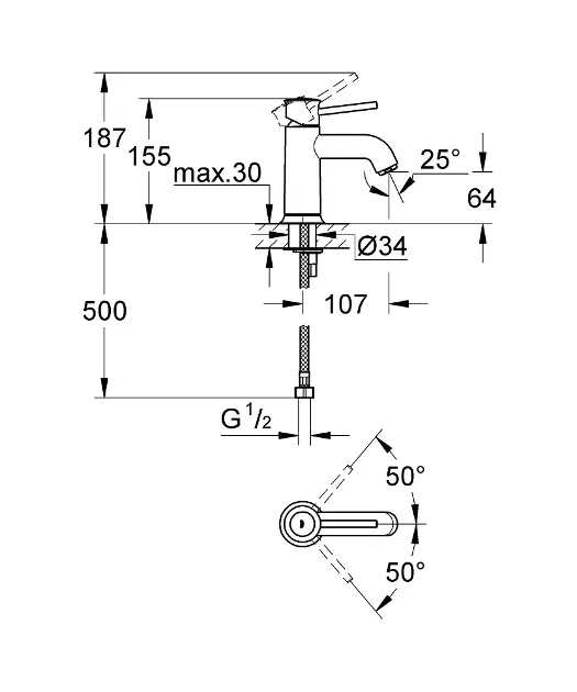 Grohe - BauClassic - Mosdó csaptelep - 32863000 – 2. kép