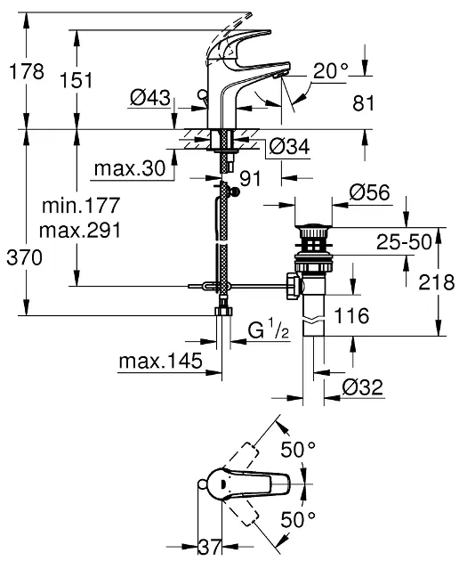 Grohe - BauCurve - Mosdó csaptelep - 32805000 – 2. kép