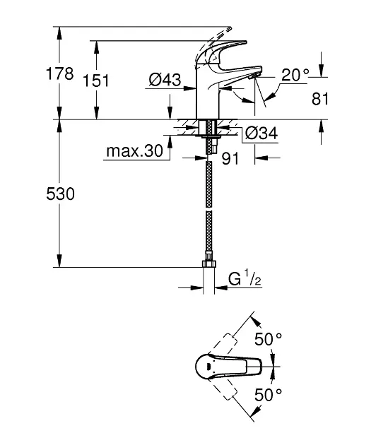 Grohe - BauCurve - Mosdó csaptelep - 32848000 – 2. kép