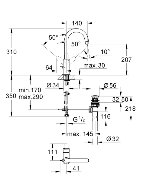 Grohe - BauEdge - Mosdó csaptelep - 23093000 – 2. kép