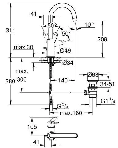 Grohe - BauEdge - Mosdó csaptelep - 23760000 – 2. kép