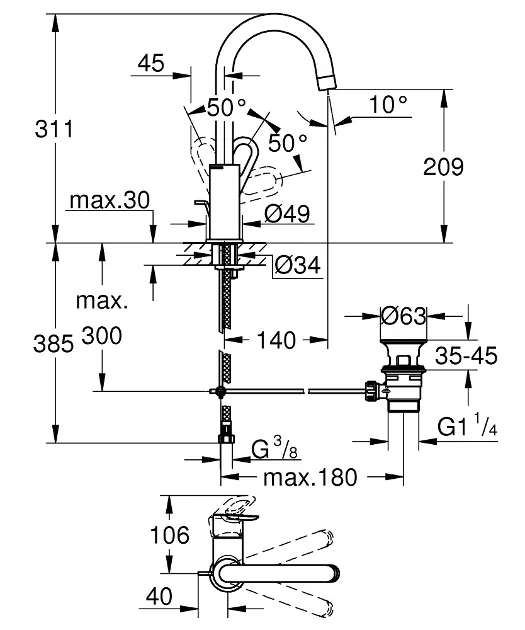 Grohe - BauLoop - Mosdó csaptelep - 23763000 – 2. kép