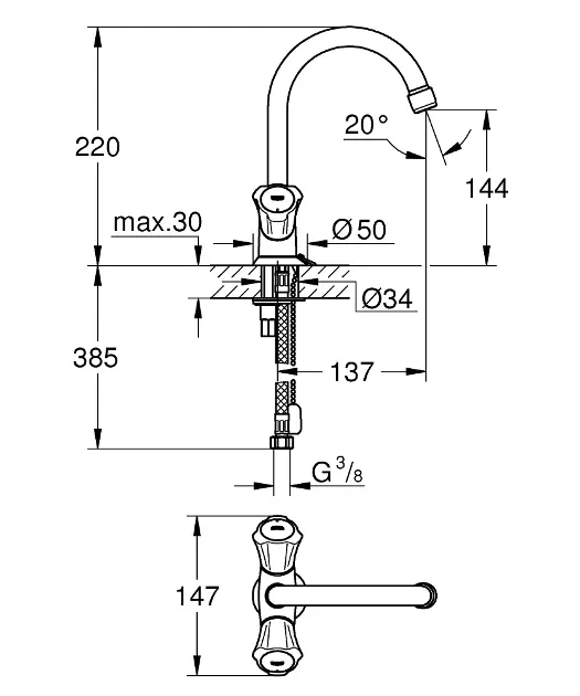 Grohe - Costa - Mosdó csaptelep - 21337001 – 2. kép