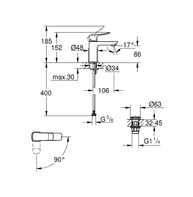Grohe - Dice - Mosdó csaptelep - 1018610000 – 2. kép