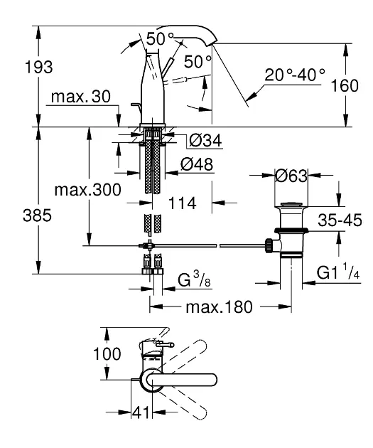 Grohe - Essence - Mosdó csaptelep - 23462001 – 2. kép