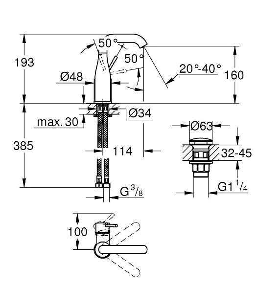 Grohe - Essence - Mosdó csaptelep - 23798001 – 2. kép
