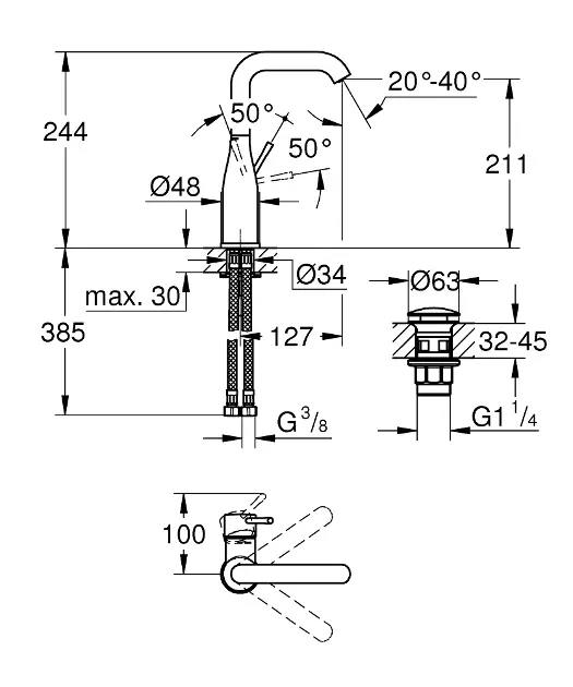 Grohe - Essence New - Mosdó csaptelep - 23799001 – 2. kép