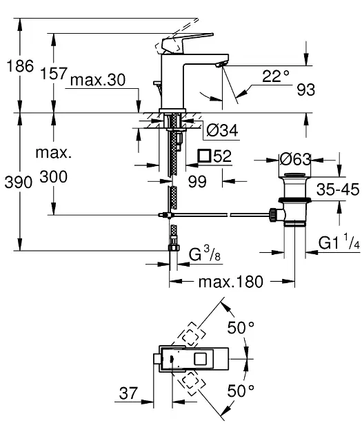 Grohe - Eurocube - Mosdó csaptelep - 23127DC0 – 2. kép