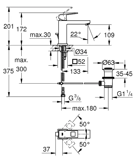 Grohe - Eurocube - Mosdó csaptelep - 23445DC0 – 2. kép