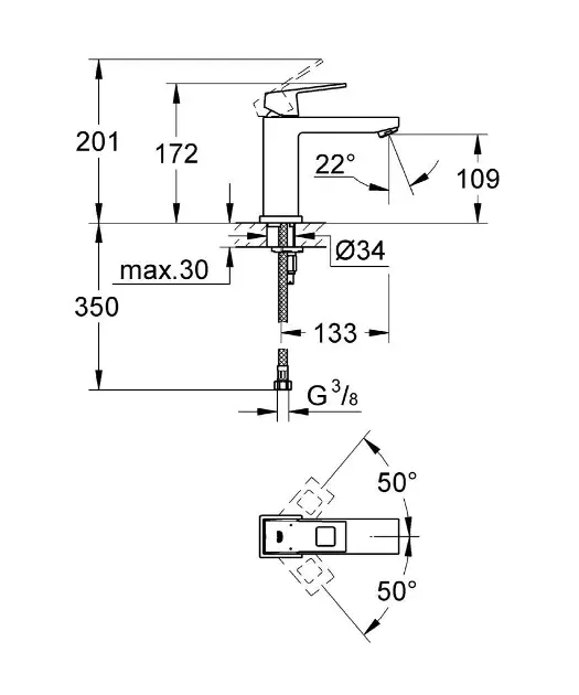 Grohe - Eurocube - Mosdó csaptelep - 23446000 – 2. kép