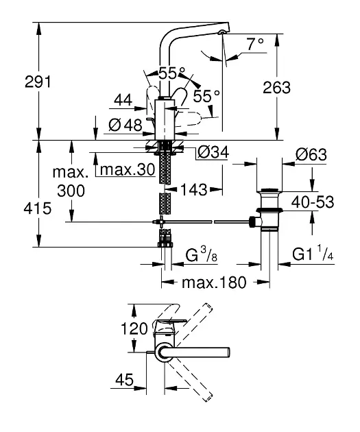 Grohe - Eurodisc Cosmopolitan - Mosdó csaptelep - 23054003 – 2. kép