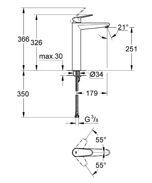 Grohe - Eurodisc Cosmopolitan - Mosdó csaptelep - 23432000 – 2. kép