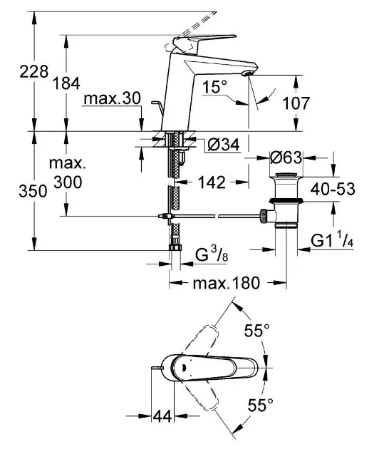 Grohe - Eurodisc Cosmopolitan - Mosdó csaptelep - 23448002 – 2. kép