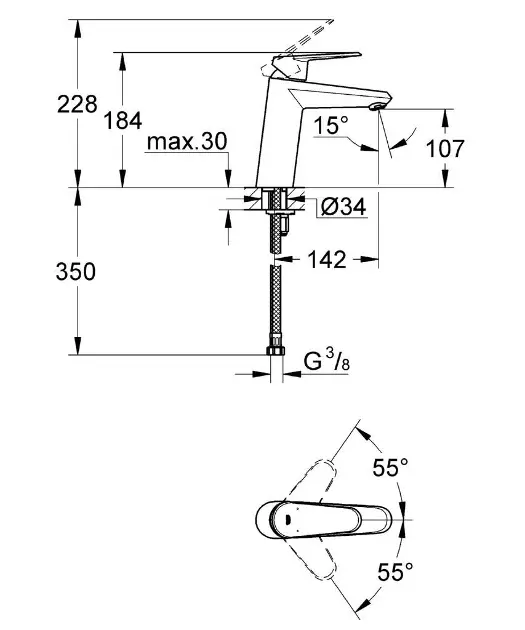 Grohe - Eurodisc Cosmopolitan - Mosdó csaptelep - 23449002 – 2. kép