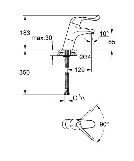 Grohe - Euroeco Special - Mosdó csaptelep - 32790000 – 2. kép
