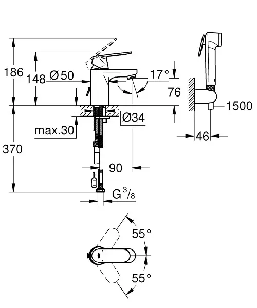 Grohe - Eurosmart Cosmopolitan - Mosdó csaptelep - 23125000 – 2. kép