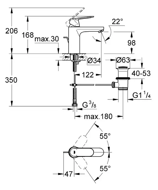 Grohe - Eurosmart Cosmopolitan - Mosdó csaptelep - 23325000 – 2. kép