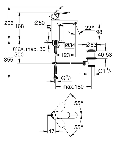 Grohe - Eurosmart Cosmopolitan - Mosdó csaptelep - 23325KW0 – 2. kép