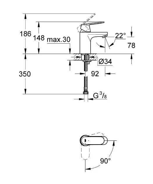Grohe - Eurosmart Cosmopolitan - Mosdó csaptelep - 2337600E – 2. kép