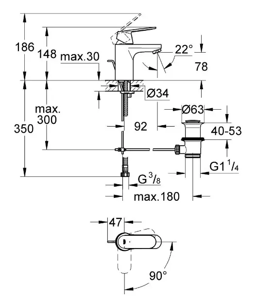 Grohe - Eurosmart Cosmopolitan - Mosdó csaptelep - 2337700E – 2. kép