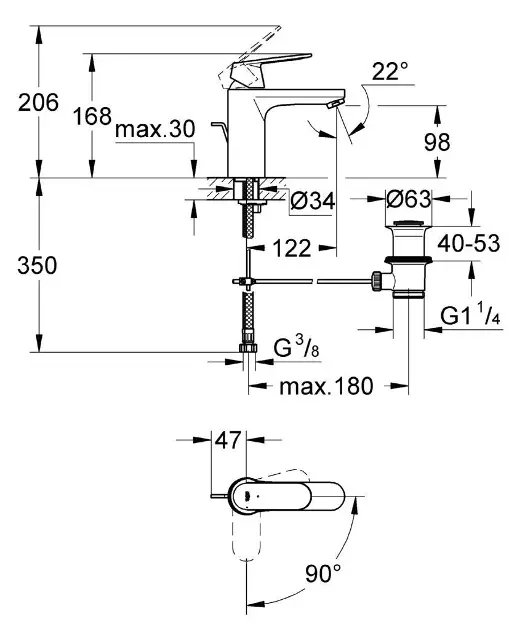 Grohe - Eurosmart Cosmopolitan - Mosdó csaptelep - 2339600E – 2. kép
