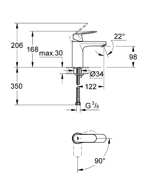 Grohe - Eurosmart Cosmopolitan - Mosdó csaptelep - 2339800E – 2. kép