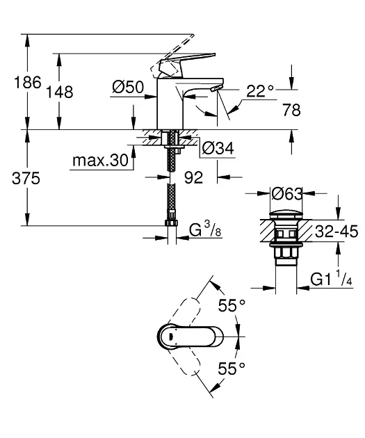 Grohe - Eurosmart Cosmopolitan - Mosdó csaptelep - 23925000 – 2. kép