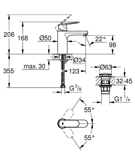 Grohe - Eurosmart Cosmopolitan - Mosdó csaptelep - 23926000 – 2. kép