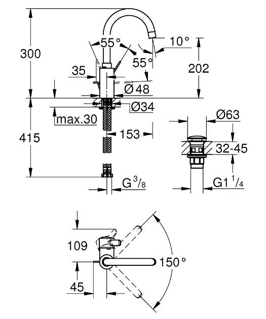 Grohe - Eurosmart Cosmopolitan - Mosdó csaptelep - 23933001 – 2. kép