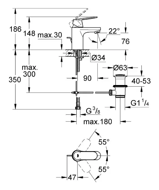 Grohe - Eurosmart Cosmopolitan - Mosdó csaptelep - 3282500E – 2. kép