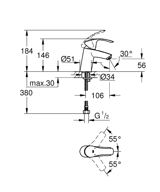 Grohe - Eurosmart - Mosdó csaptelep - 33161002 – 2. kép