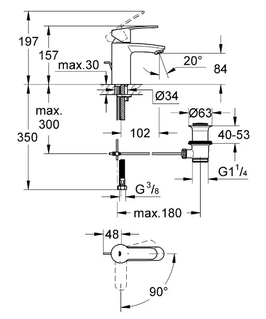 Grohe - Eurostyle Cosmopolitan - Mosdó csaptelep - 2337420E – 2. kép