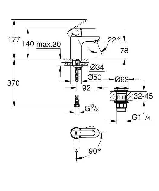 Grohe - Get - Mosdó csaptelep - 23586LS0 – 2. kép