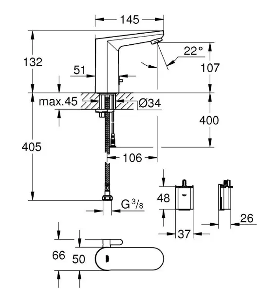 Grohe - Get - Mosdó csaptelep - 36366002 – 2. kép
