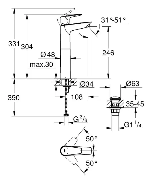Grohe - Start Edge - Mosdó csaptelep - 23777001 – 2. kép