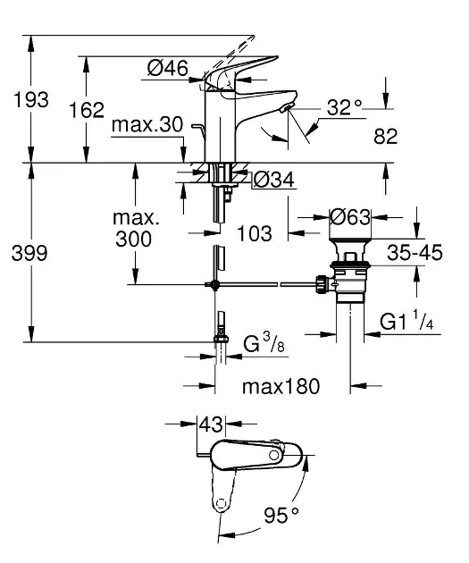 Grohe - Swift - Mosdó csaptelep - 24322001 – 2. kép