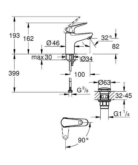Grohe - Swift - Mosdó csaptelep - 24323001 – 2. kép