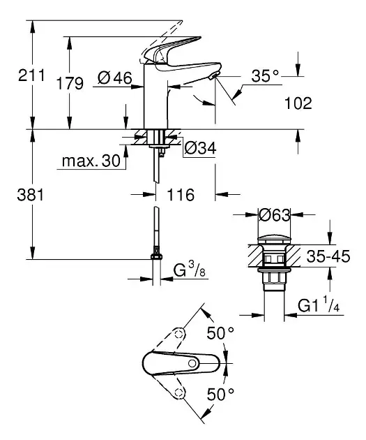 Grohe - Swift - Mosdó csaptelep - 24326001 – 2. kép