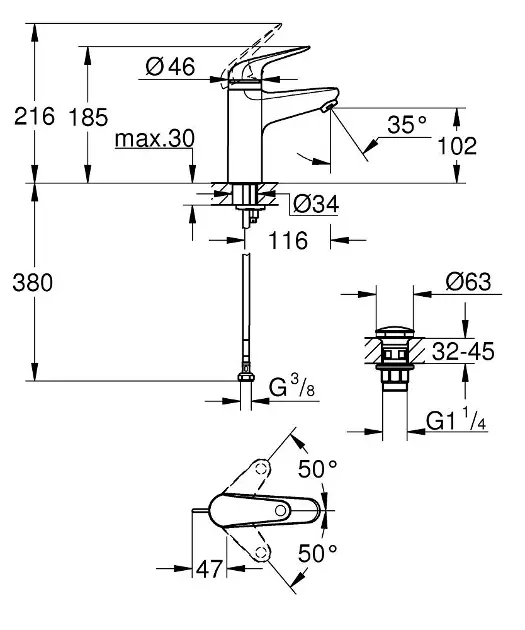 Grohe - Swift - Mosdó csaptelep - 24327001 – 2. kép