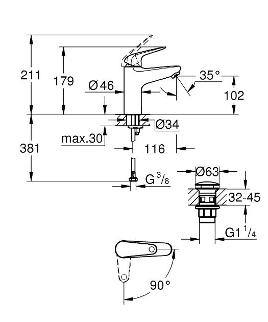 Grohe - Swift - Mosdó csaptelep - 24329001 – 2. kép