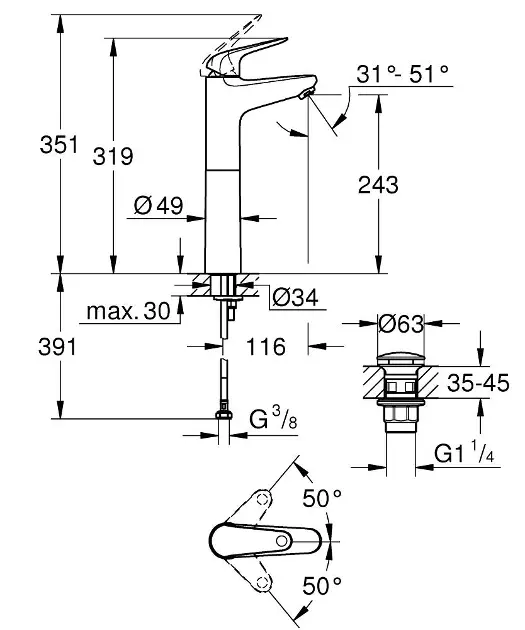 Grohe - Swift - Mosdó csaptelep - 24331001 – 2. kép