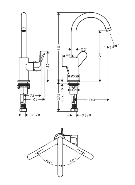 Hansgrohe - Rebris S - Mosdó csaptelep - 72536670 – 2. kép
