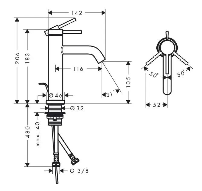 Hansgrohe - Tecturis S - Mosdó csaptelep - 73310700 – 2. kép