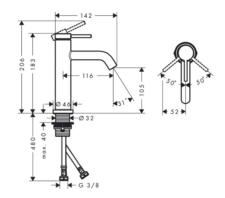 Hansgrohe - Tecturis S - Mosdó csaptelep - 73311000 – 2. kép