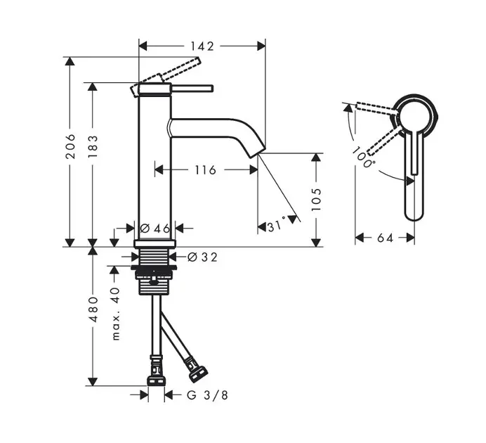Hansgrohe - Tecturis S - Mosdó csaptelep - 73317700 – 2. kép